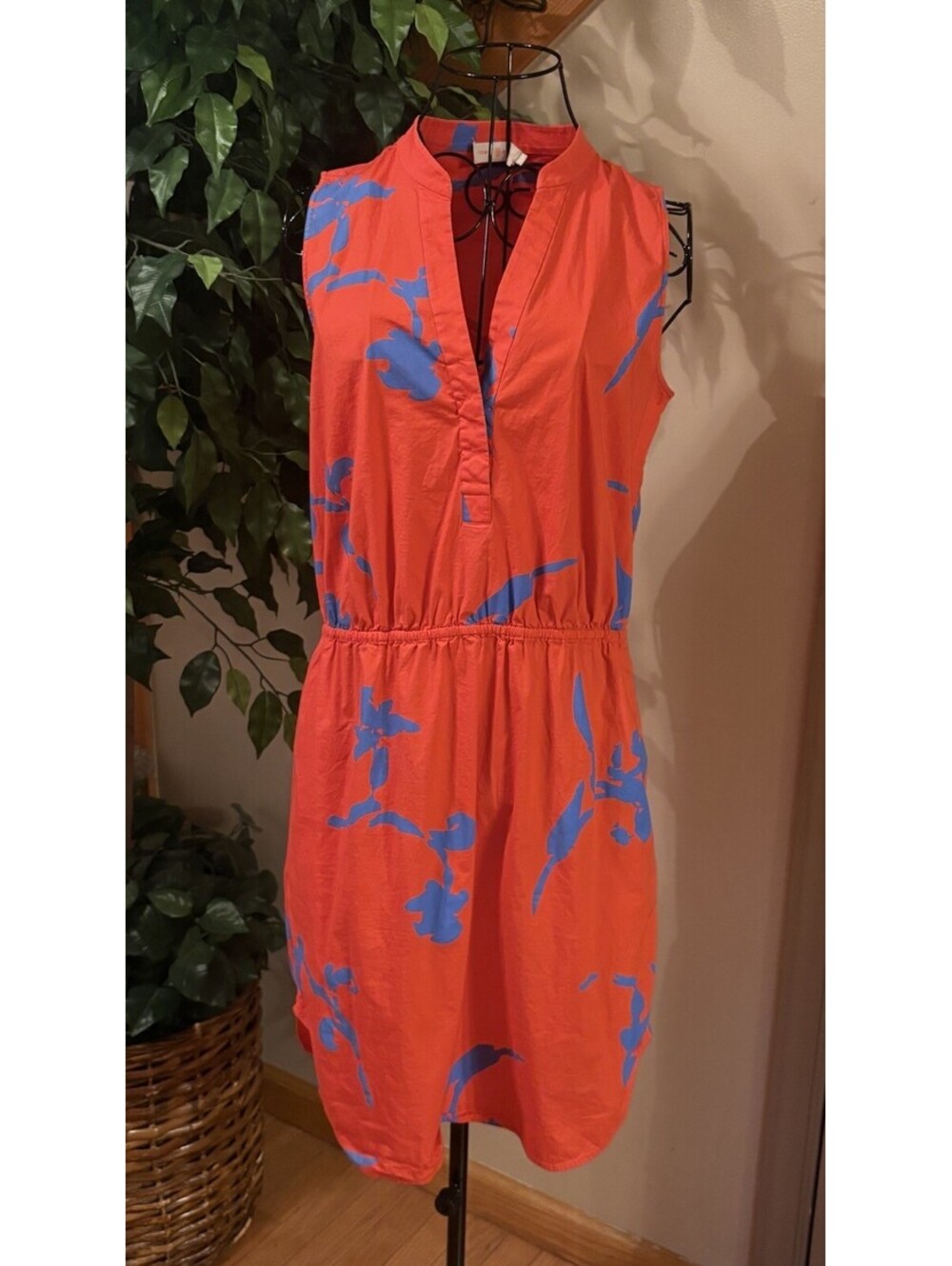 Tory Burch Garden Port Mini Shirt Sleeveless V-neck Dress Size 6 Orange